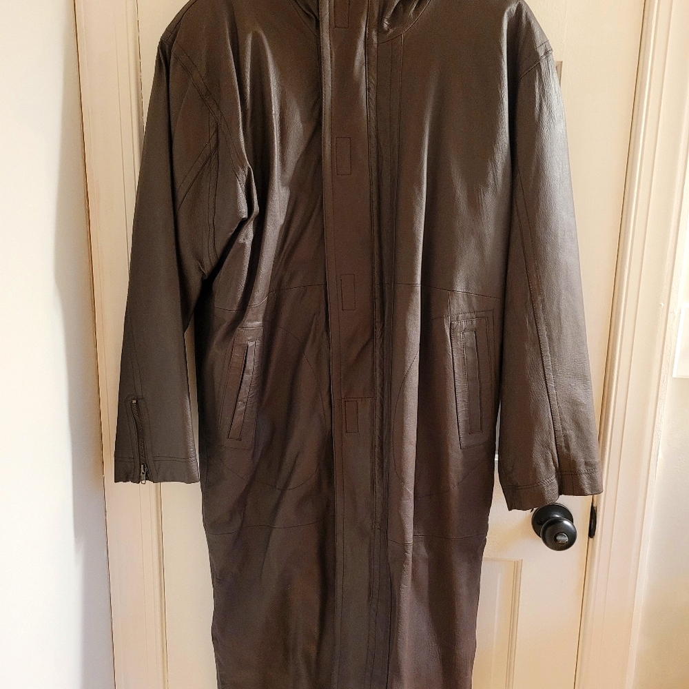 Full length brown leather coat by Phases